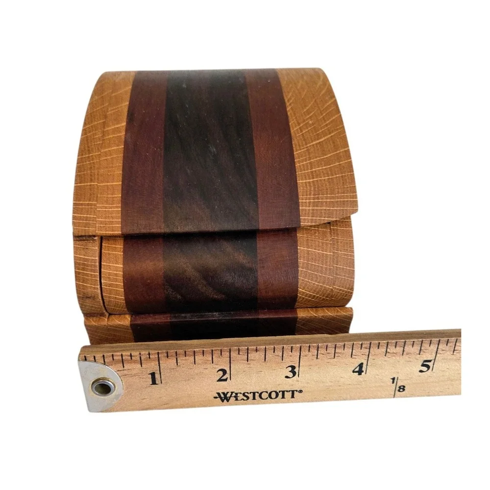 Handcrafted Artisan Bandsaw Wooden Jewelry Trinket Box Smooth Rounded Wood Grain